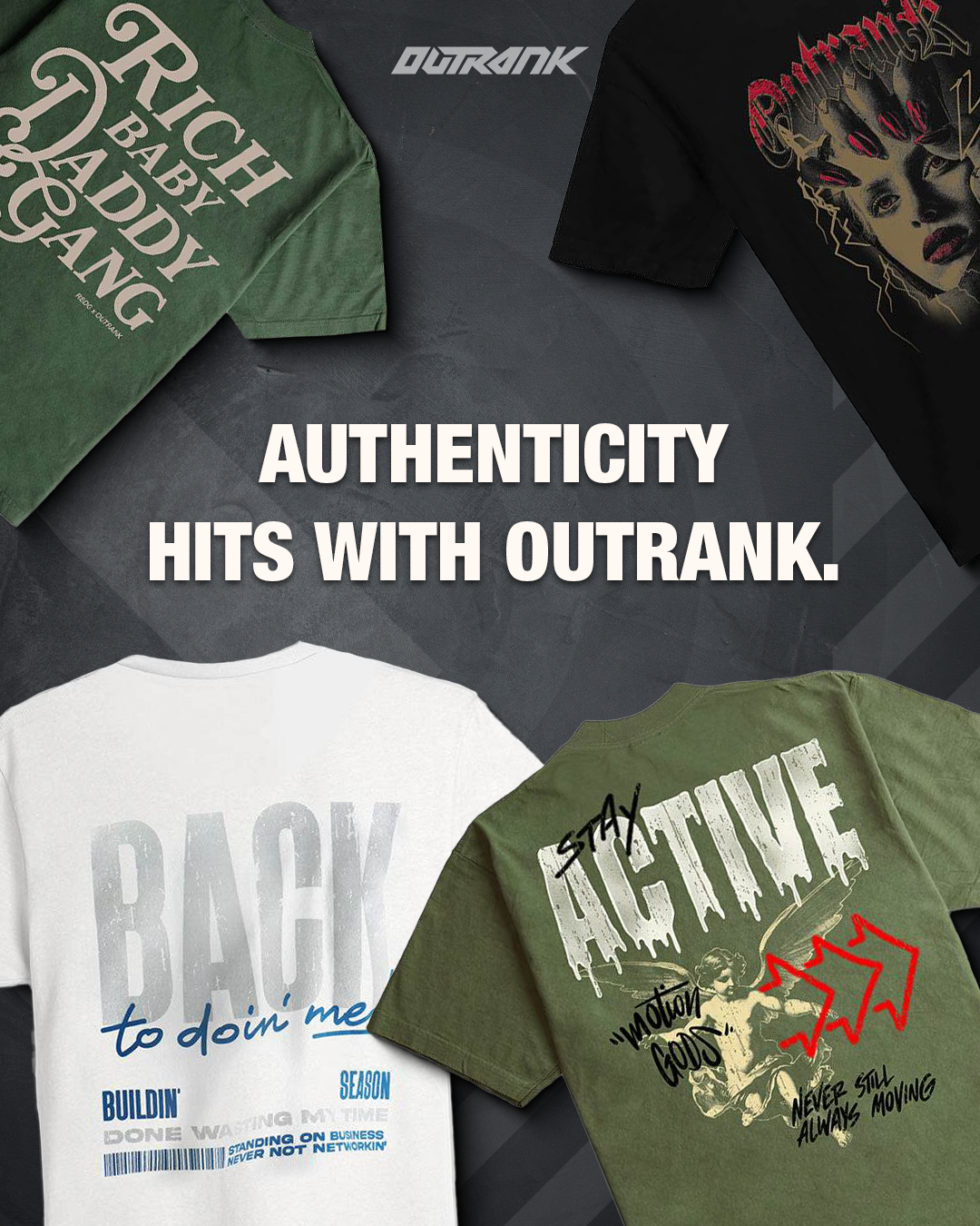 OUTRANK apparel social proof testimonial ad